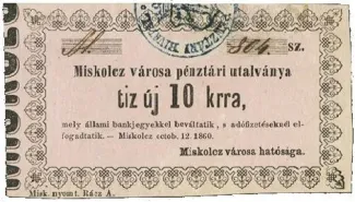 Hungarian notgeld 10 Kreuzers, 1860 image