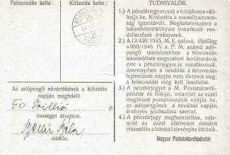 Hungary 1.000.000 Adopengo, 1946 reverse