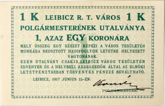 Hungarian notgeld 1 Korona, 1917 image
