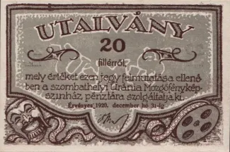 Hungarian notgeld 20 Fillér, 1920 reverse