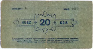 Hungarian notgeld 20 Korona, 1919 reverse