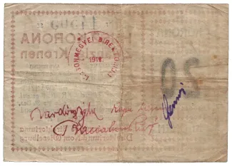 Hungarian notgeld 20 Korona, 1919 reverse