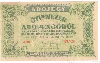 Hungary 50.000 Adopengo, 1946 image