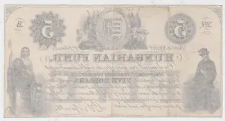 Hungary 5 Dollars, 1852 reverse