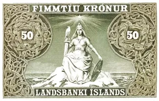Iceland 50 Krónur, 1928 reverse