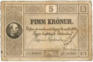 Iceland 5 Krónur, 1885 image