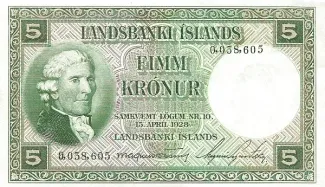 Iceland 5 Krónur, 1928 image