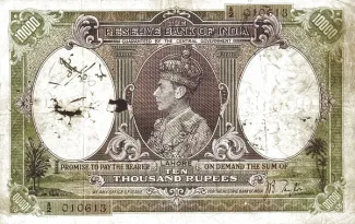 India, British 10.000 Rupees - George VI, 1938 obverse