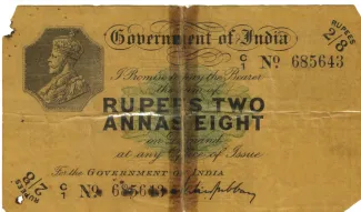 India, British 2 Rupees 8 Annas  - George V, 1918 obverse