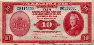 Netherlands East Indies 10 Gulden, 1943 image