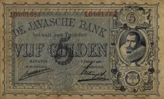Netherlands East Indies 5 Gulden, 1924 image