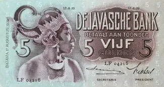 Netherlands East Indies 5 Gulden, 1939 image