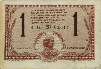 Indre, Department of 1 Franc, 1922 reverse