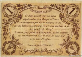 Indre-et-Loire, Department of 1 Franc, 1915 reverse