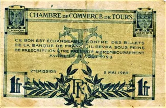 Indre-et-Loire, Department of 1 Franc, 1920 reverse