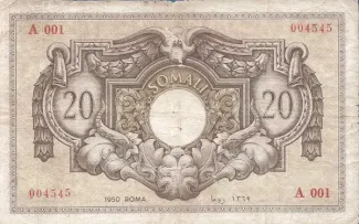 Italian Somaliland 20 Somali, 1950 reverse