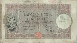 Italian States 1.000 Lire - Banco di Sicilia / Bank of Sicily, 1921 image