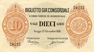 Italian States 10 Lire, 1881 image