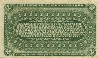 Italian States 2 Lire, 1866-1868 reverse
