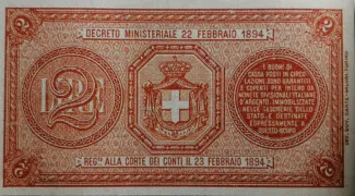 Italian States 2 Lire, 1894-1898 reverse