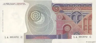 Italy 100.000 Lire, 1978-1982 reverse