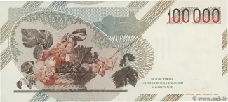 Italy 100.000 Lire, 1983-1993 reverse