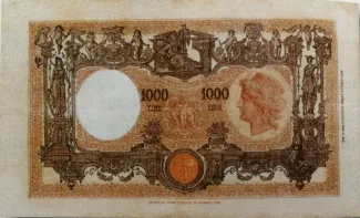 Italy 1.000 Lire "grande M", 1926-1932 reverse