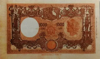Italy 1.000 Lire "grande M", 1942-1943 reverse