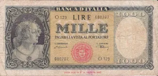 Italy 1.000 Lire Type 1947, 1948 image