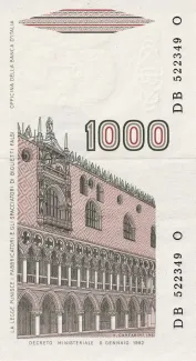 Italy 1.000 Lire, 1982-1988 reverse