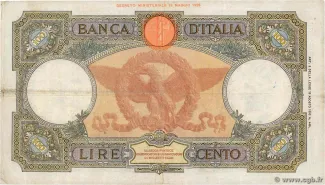 Italy 100 Lire, 1931-1943 reverse