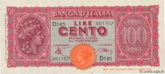 Italy 100 Lire, 1944 image