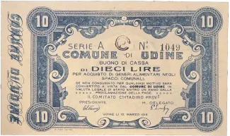 Italy 10 Lire - Comune di Udine - Buono di Cassa, 1918 image