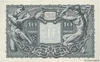 Italy 10 Lire, 1944 reverse