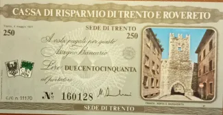Italy 250 Lire Cassa di Risparmio di Trento e Rovereto, 1977 image