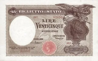 Italy 25 Lire, 1925 image