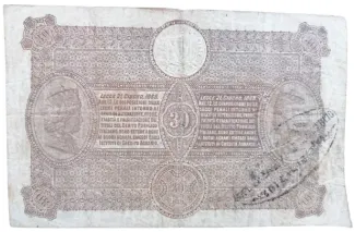 Italy 30 Lire, 1874 reverse