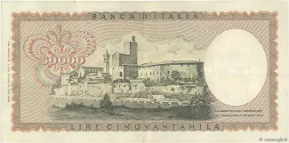 Italy 50.000 Lire, 1967-1974 reverse