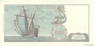 Italy 5.000 Lire, 1964-1970 reverse
