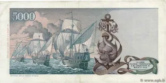 Italy 5.000 Lire, 1971-1977 reverse