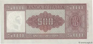 Italy 500 Lire, 1947-1961 reverse