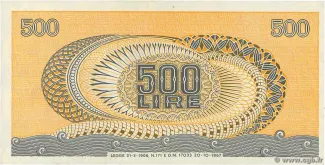 Italy 500 Lire, 1966-1975 reverse