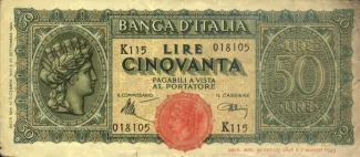Italy 50 Lire "Italia Turrita", 1944 image