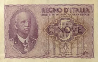 Italy 5 Lire - Victor Emanuel III, 1944 image