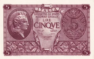 Italy 5 Lire, 1944 image