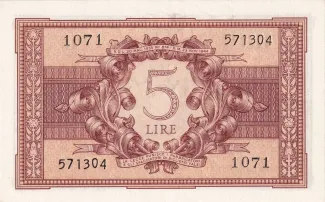 Italy 5 Lire, 1944 reverse