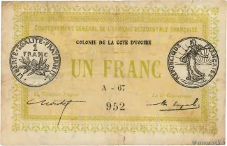 Ivory Coast 1 Franc, 1917 image