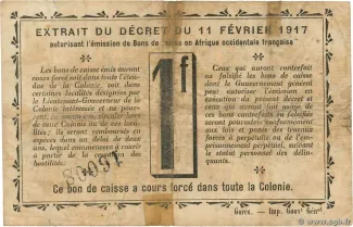 Ivory Coast 1 Franc, 1917 reverse