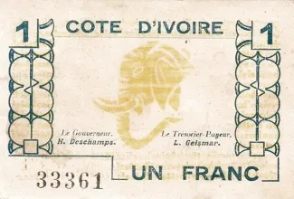 Ivory Coast 1 Franc, 1943 image