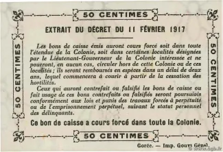 Ivory Coast 50 Centimes, 1917 reverse